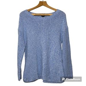 Talbots 100% Pima Cotton knit, long sleeved sweater, blue and white. Women’s XL